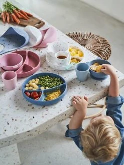 Bavoir Avec Récupérateur En Silicone Blanc Terrazzo - Vertbaudet -Boutique Badabulle bavoir avec recuperateur en silicone 3