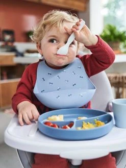 Bavoir Avec Récupérateur En Silicone Blanc Terrazzo - Vertbaudet -Boutique Badabulle bavoir avec recuperateur en silicone 5