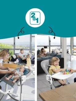 Chaise Haute Slick 2 En 1 BABYMOOV Blanc Bleu Gris - Babymoov -Boutique Badabulle chaise haute slick 2 en 1 babymoov 2