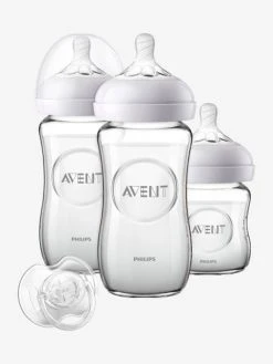 Kit Nouveau-né : 3 Biberons En Verre + Sucette Philips AVENT Natural Transparent - Philips Avent -Boutique Badabulle kit nouveau ne 3 biberons en verre sucette philips avent natural 2