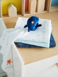 Les 3 Langes En Gaze De Coton Eau Salée Bleu - Vertbaudet -Boutique Badabulle les 3 langes en gaze de coton eau salee 2