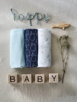 Les 3 Langes En Gaze De Coton Eau Salée Bleu - Vertbaudet -Boutique Badabulle les 3 langes en gaze de coton eau salee 3