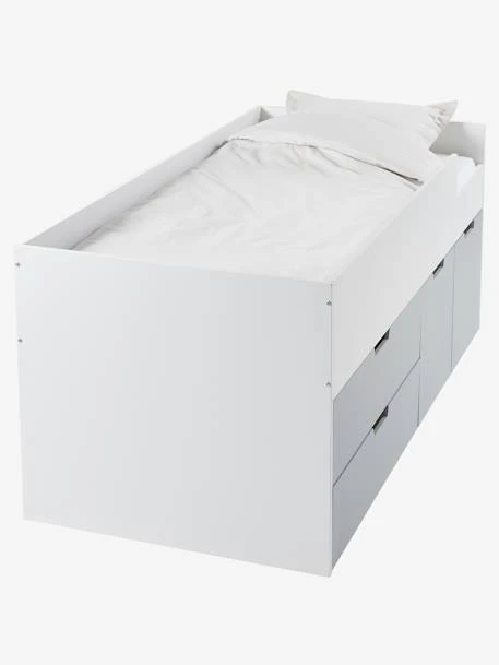 Lit Enfant Mi-hauteur XL Avec Rangements LIGNE PASSE-PASSE Blanc - Gris - Vertbaudet 3 Lit Enfant Mi-hauteur XL Avec Rangements LIGNE PASSE-PASSE Blanc - Gris - Vertbaudet