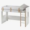 Lit Mezzanine Mi-hauteur Enfant LIGNE EVEREST Blanc/bois - Vertbaudet