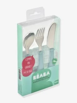 Set 3 Couverts D'apprentissage Inox BEABA Airy Green - Beaba -Boutique Badabulle set 3 couverts dapprentissage inox beaba 2